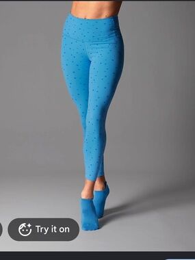 2 pair NEW TAVI high waisted 7/8 Leggings Trio — Bright Blue, Sky Blue,  size XL